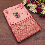 TRENDING SOFT LICHI SILK JACQUARD SAREE WITH UNSTITCHED BLOUSE PEACH