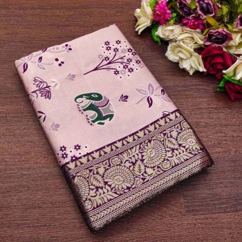 TRENDING SOFT LICHI SILK JACQUARD SAREE WITH UNSTITCHED BLOUSE BABY PINK
