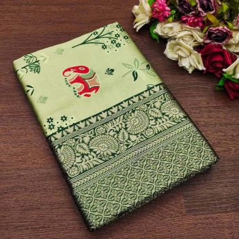TRENDING SOFT LICHI SILK JACQUARD SAREE WITH UNSTITCHED BLOUSE PISTA
