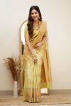 TRENDING SOFT LICHI SILK  JACQUARD WORK SAREE WITH UNSTITCHED BLOUSE LEMON