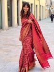 TRENDING SOFT LICHI SILK JACQUARD WORK SAREE WITH  UNSTITCHED BLOUSE RED