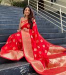 TRENDING SOFT LICHI SILK JACQUARD WORK SAREE WITH UNSTITCHED BLOUSE RECEPTION WEAR WHOLESALE PRICE ETHNIC GARMENT (5)