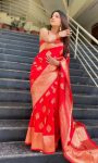 TRENDING SOFT LICHI SILK JACQUARD WORK SAREE WITH UNSTITCHED BLOUSE RECEPTION WEAR WHOLESALE PRICE ETHNIC GARMENT (5)