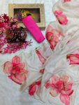 TRENDING TABBY ORGANZA FLORAL PRINT WITH CUTDANA HANDWORK SAREE WITH UNSTITCHED BLOUSE WHITE
