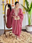 VISCOSE CHANDERI EMBROIDERY WORK TOP BOTTOM WITH DUPATTA FESTIVE WEAR WHOLESALE PRICE ETHNIC GARMENT (4)