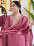 VISCOSE CHANDERI EMBROIDERY WORK TOP BOTTOM WITH DUPATTA FESTIVE WEAR WHOLESALE PRICE ETHNIC GARMENT (4)