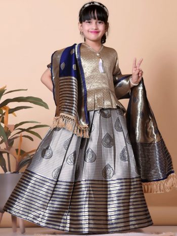 NEW ARRIVAL JACQUARD WEAVING WORK KID'S TOP LEHENGA WITH DUPATTA BLUE
