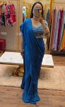 1ATTRACTIVE CHINON RUFFLE WORK READY TO WEAR SAREE WITH STITCHED BLOUSE WEDDING WEAR WHOLESALE PRICE ETHNIC GARMENT (15)