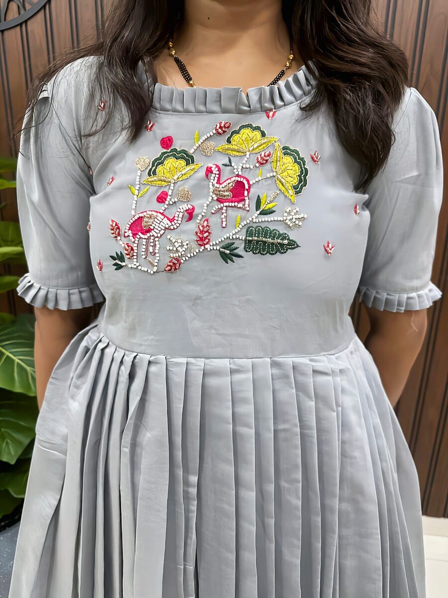 1ATTRACTIVE COTTON SILK HANDWORK ONE PEICE DRESS FORMAL WEAR WHOLESALE PRICE ETHNIC GARMENT (7)
