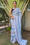 ATTRACTIVE GEORGETTE DIGITAL PRINTED READY TO WEAR SAREE WITH UNSTITCHED BLOUSE SKY