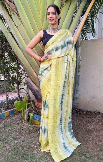 ATTRACTIVE GEORGETTE DIGITAL PRINTED READY TO WEAR SAREE WITH UNSTITCHED BLOUSE YELLOW