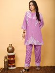 ATTRACTIVE HEAVY RAYON FABRIC CHICKEN KARI EMBROIDERY WORK CO-ORD SET  LAVENDER