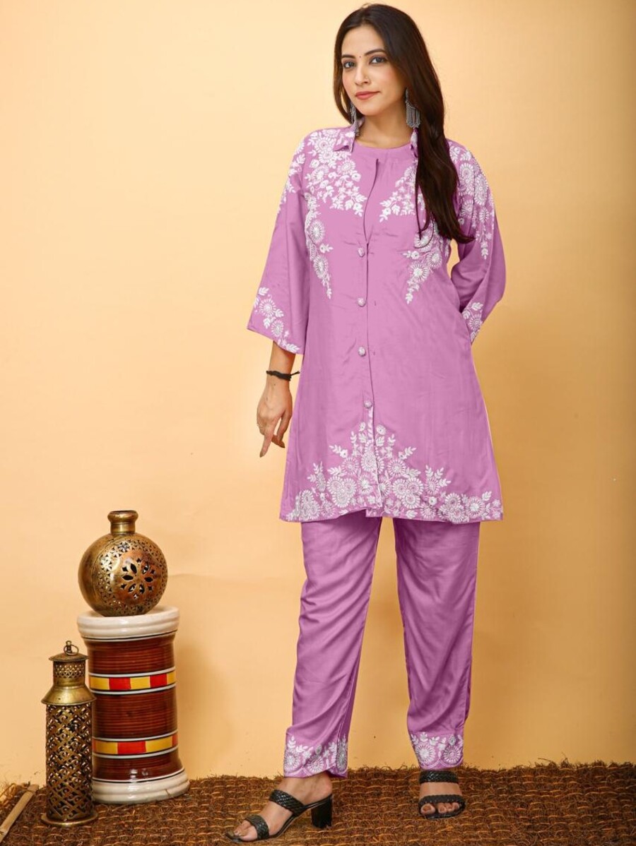 1ATTRACTIVE HEAVY RAYON FABRIC CHICKEN KARI EMBROIDERY WORK CO-ORD SET PARTY WEAR WHOLESALE PRICE ETHNIC GARMENT (11)