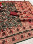 ATTRACTIVE KANJIVARAM SOFT SILK ZARI WOVEN SAREE WITH UNSTITCHED BLOUSE GREEN