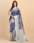 ATTRACTIVE LICHI SILK JACQUARD WORK SAREE WITH UNSTITCHED BLOUSE BLUE