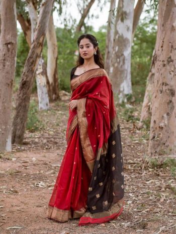 ATTRACTIVE LILAN SLAB WEAVING WORK SAREE WITH UNSTITCHED BLOUSE RED