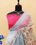 1ATTRACTIVE ORGANZA SILK THREAD AND ZARI-DORI WORK SAREE WITH UNSTITCHED BLOUSE PARTY WEAR WHOLESALE PRICE ETHNIC GARMENT (22)
