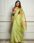 ATTRACTIVE SOFT COTTON WEAVING  JACQUARD BORDER SAREE WITH UNSTITCHED BLOUSE PISTA