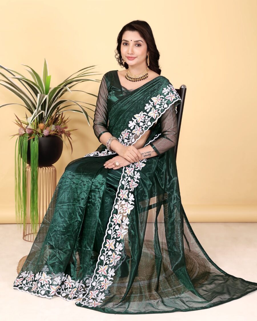 1ATTRACTIVE TWILL NET MULTI WORK SAREE WITH UNSTITCHED BLOUSE PARTY WEAR WHOLESALE PRICE ETHNIC GARMENT (11)