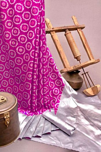 BOLLYWOOD LICHI SILK JACQUARD WORK SAREE WITH UNSTITCHED BLOUSE PINK