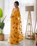 1DESIGNER BUTTERFLY NET THREAD AND AARI EMBROIDERY WORK WITH STONE WORK SAREE WITH UNSTITCHED BLOUSE FESTIVAL WEAR WHOLESALE PRICE ETHNIC GARMENT (42)