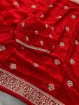 1DESIGNER CHIFFON SILK EMBROIDERY WITH PIPING BORDER WORK SAREE WITH UNSTITCHED BLOUSE WEDDING WEAR WHOLESALE PRICE ETHNIC GARMENT (20)