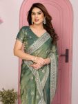 1DESIGNER CHIFFON SILK EMBROIDERY WITH PIPING BORDER WORK SAREE WITH UNSTITCHED BLOUSE WEDDING WEAR WHOLESALE PRICE ETHNIC GARMENT (23)