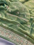 1DESIGNER CHIFFON SILK EMBROIDERY WITH PIPING BORDER WORK SAREE WITH UNSTITCHED BLOUSE WEDDING WEAR WHOLESALE PRICE ETHNIC GARMENT (23)