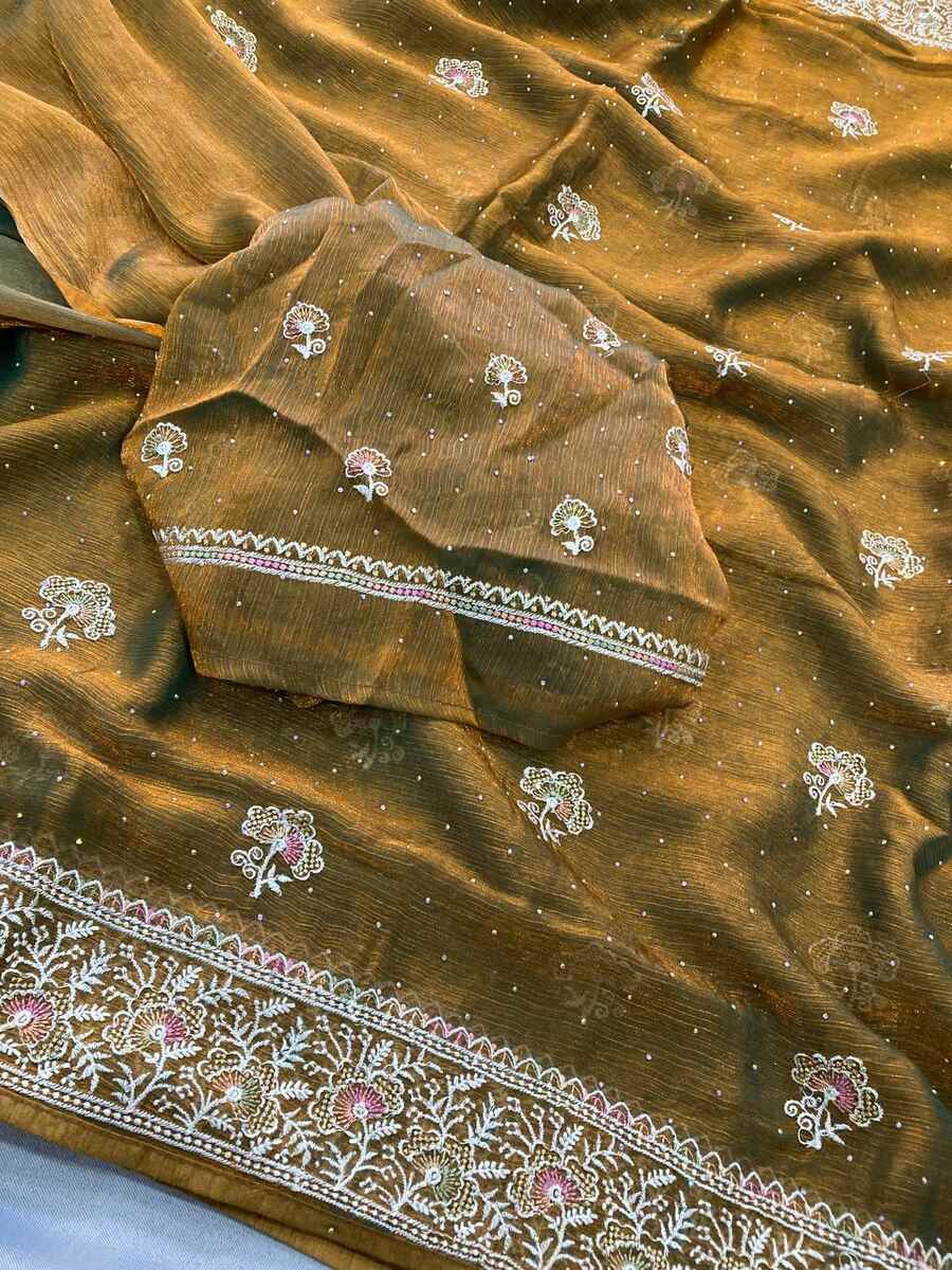 1DESIGNER CHIFFON SILK EMBROIDERY WITH PIPING BORDER WORK SAREE WITH UNSTITCHED BLOUSE WEDDING WEAR WHOLESALE PRICE ETHNIC GARMENT (27)