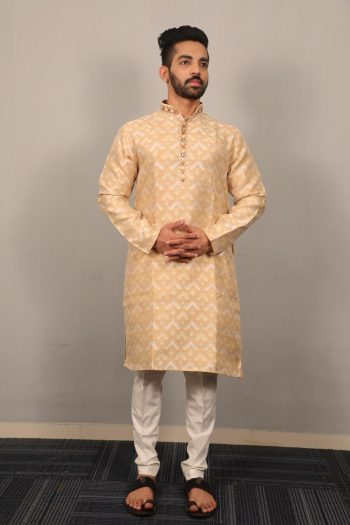 DESIGNER JACQUARD THREAD EMBROIDERY WORK KURTA PAYJAMA LEMON