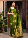 DESIGNER LICHI SILK JACQUARD WORK SAREE WITH UNSTITCHED BLOUSE MEHENDI