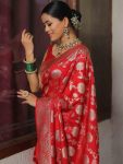1DESIGNER LICHI SILK JACQUARD WORK SAREE WITH UNSTITCHED BLOUSE WEDDING WEAR WHOLESALE PRICE ETHNIC GARMENT (57)