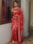 1DESIGNER LICHI SILK JACQUARD WORK SAREE WITH UNSTITCHED BLOUSE WEDDING WEAR WHOLESALE PRICE ETHNIC GARMENT (57)