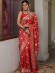 1DESIGNER LICHI SILK JACQUARD WORK SAREE WITH UNSTITCHED BLOUSE WEDDING WEAR WHOLESALE PRICE ETHNIC GARMENT (57)