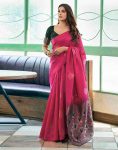1DESIGNER LICHI SILK ORGANIC BANARASI SAREE WITH UNSTITCHED BLOUSE FESTIVAL WEAR WHOLESALE PRICE ETHNIC GARMENT (27)