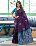 DESIGNER LICHI SILK ORGANIC BANARASI SAREE WITH UNSTITCHED BLOUSE PURPLE