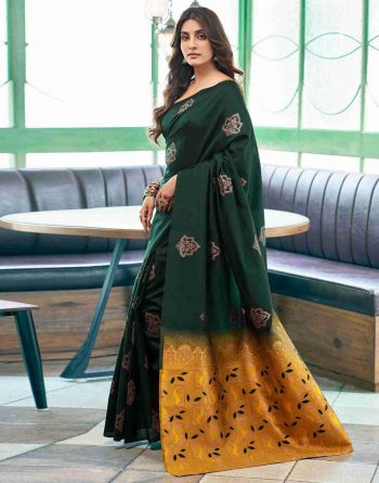 DESIGNER LICHI SILK ORGANIC BANARASI SAREE WITH UNSTITCHED BLOUSE GREEN