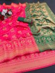 DESIGNER LICHI WORK WEAVING WORK SAREE WITH UNSTITCHED BLOUSE PINK