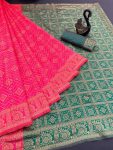 DESIGNER LICHI WORK WEAVING WORK SAREE WITH UNSTITCHED BLOUSE PINK