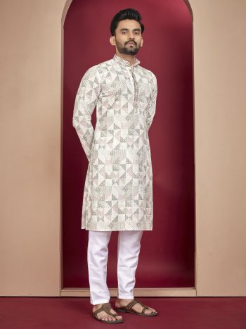 DESIGNER  RAYON DIGITAL PRINT KURTA PAYJAMA OFF WHITE
