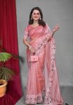 1DESIGNER TWILL NET MULTI WORK SAREE WITH UNSTITCHED BLOUSE WEDDING WEAR WHOLESALE PRICE ETHNIC GARMENT (2)