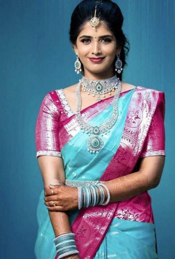 FABULOUS LICHI SILK JACQUARD WORK SARE WITH UNSTITCHED BLOUSE SKY