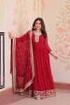 1FANCY BLOOMING GEORGETTE ZARI & SEQUENCE EMBROIDERY WORK GOWN WITH DUPATTA FESTIVE WEAR WHOLESALE PRICE ETHNIC GARMENT (8)