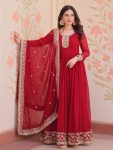 FANCY BLOOMING GEORGETTE ZARI & SEQUENCE EMBROIDERY WORK GOWN WITH DUPATTA RED