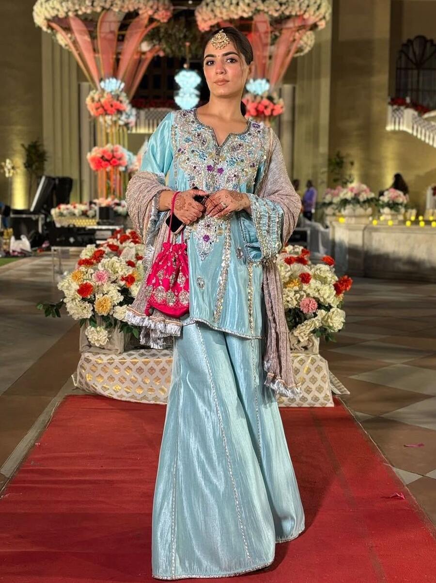 1FANCY CREPE EMBROIDERY SEQUENCE WORK WITH REAL MIRROR HAND WORK TOP PALAZZO WITH DUPATTA PARTY WEAR WHOLESALE PRICE ETHNIC GARMENT (12)