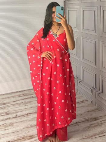 FANCY GEORGETTE DIGITAL PRINT WITH POMPOM & KODI LACE  WORK  FUSION STYLE DUPATTA BUSTIER AND PALAZZO  RANI
