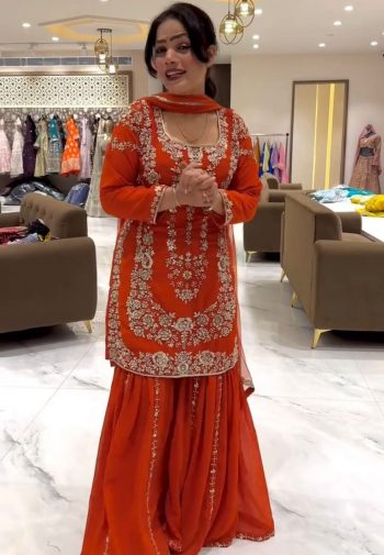 FANCY GEORGETTE THREAD WITH SEQUENCE WORK TOP SHARARA WITH DUPATTA ORANGE