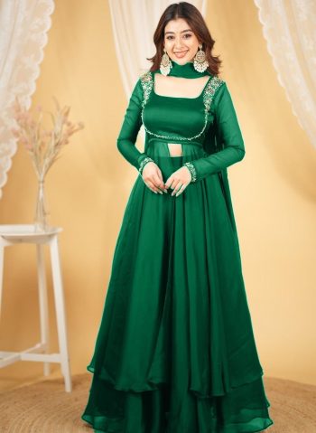 FANCY RANGOLI SILK HANDWORK TOP LEHENGA WITH DUPATTA GREEN