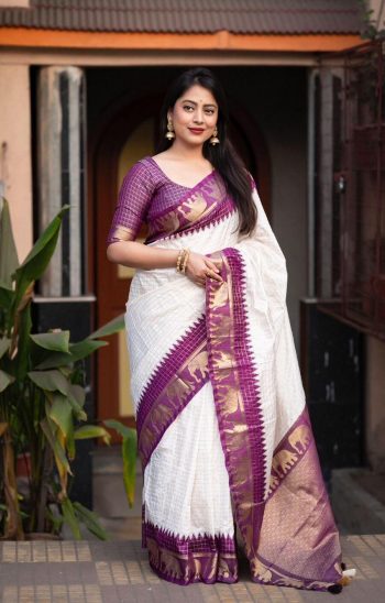 FASHIONABLE LICHI SILK JACQUARD WORK SAREE WITH UNSTITCHED BLOUSE PURPLE