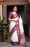 FASHIONABLE LICHI SILK JACQUARD WORK SAREE WITH UNSTITCHED BLOUSE PURPLE